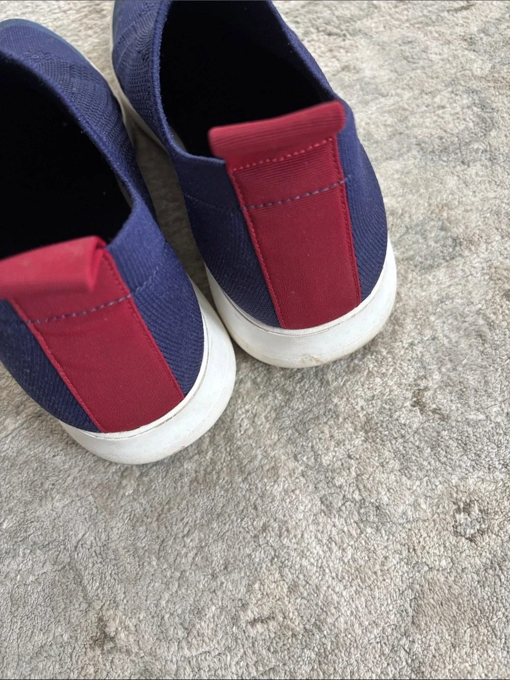 Via Spiga Slip-On Knit Sneakers in Navy with Maroon Pull Tab